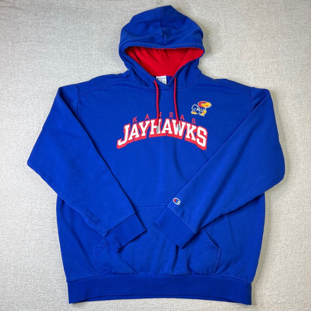 Champion Kansas Jayhawks Hoodie Mens XL Blue Pullover NCAA Sweatshirt Sports